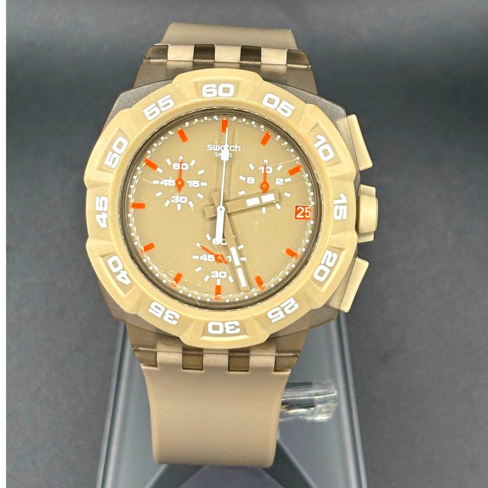 Swatch Beige Hero SUIT400 Chronograph Swiss Quartz Men’s Watch 44mm
